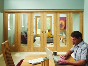Freefold Pattern 10 (clear glass) Oak Internal Folding Sliding Doors